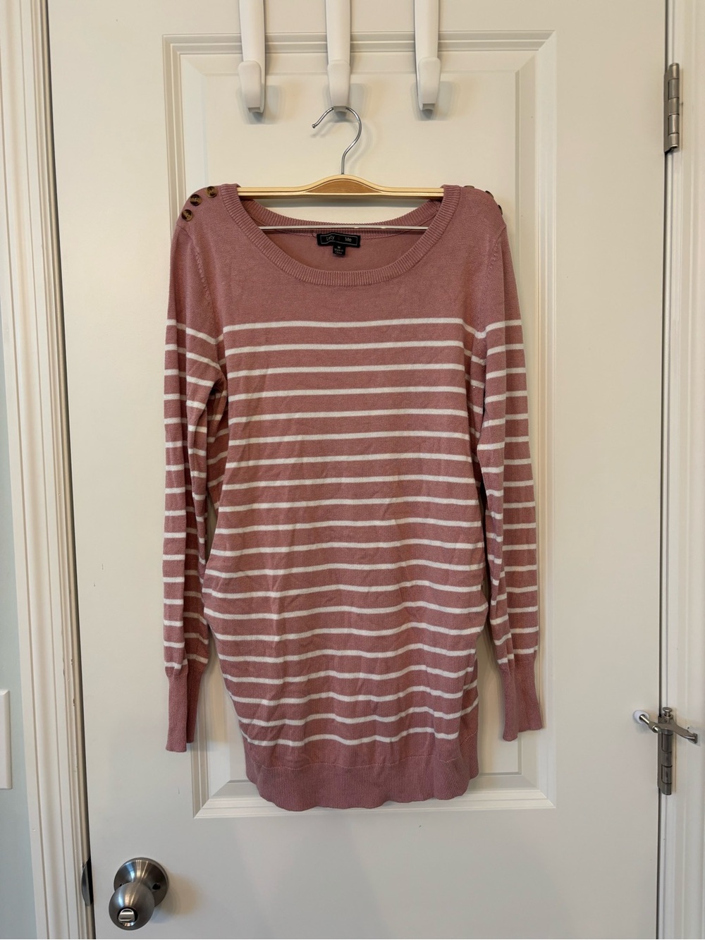 Striped Long-Sleeve Knit Maternity Sweater- Mauve White